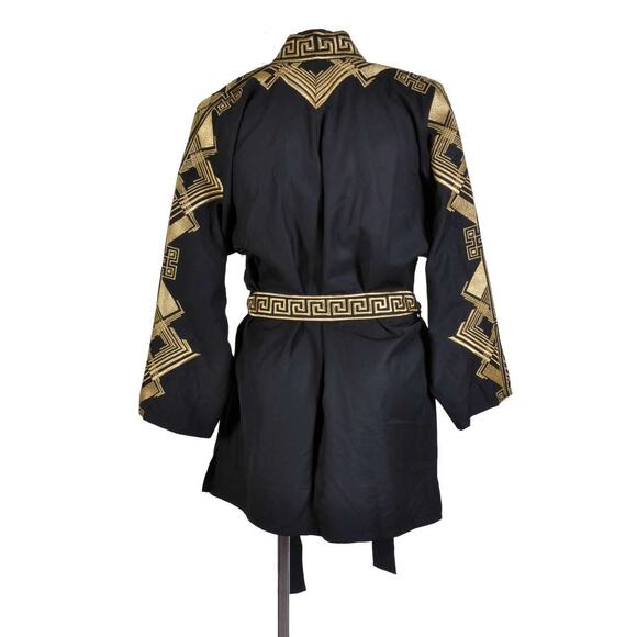 Versace Belted Gold Embroidered Black Wool Blend Kimono Jacket M - Picture 9 of 14